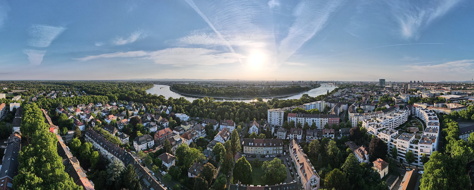 Rundblick über Häuserblöcke und Fluss beim FSJ in Mannheim