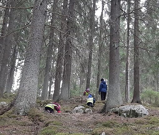 Kinder spielen im Wald beim FSJ Finnland